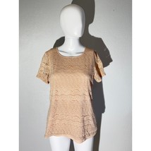 Calvin Klein Beige Lace Short Sleeve Blouse Women&#39;s Size M - $17.82