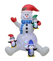 6 Foot Christmas LED Inflatable Snowman w/ Cute Penguins Yard Balloon Decoration - £67.22 GBP