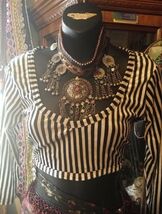 LARGE Striped Black and White ATS Tribal Gypsy Bohemian DeLuxe Choli Top - $1,103.04 MXN
