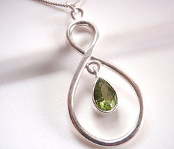 Faceted Peridot Necklace 925 Sterling Silver Infinity Hoop is Everlasting Love - £20.98 GBP