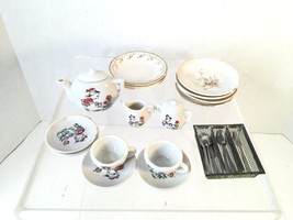 Vtg MCM Mini Childs Tea Set Tea Party Ceramic 29 Pc Doll Dishes Flatware Germany - £17.97 GBP