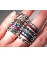 Lot of 16 Rhinestone Stacking Band Fashion Rings All Size 8 C3512 - £63.46 GBP
