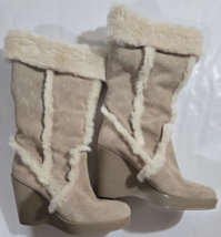 BCBG Women&#39;s Boots Snow, Fur, Y2K Vintage Wedge Beige and Ivory Size 8 -... - $59.98