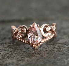 14K Rose Gold Finish 2Ct Pear Morganite &amp; Diamond Bridal Halo Wedding Ring Set  - £73.86 GBP