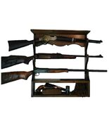 Walnut Wooden Gun Rack 3 Place Rifle Shotgun Wall Display with Ammo Storage - €164,06 EUR