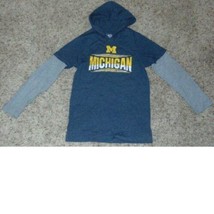 Boys Shirt NCAA Michigan Wolverines UOM Gray Football Long Sleeve Hooded- 12/14 - £13.16 GBP