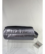 scunci Accessory Bag Round Quilted Silver Zippered Handle Makeup Brush Oval - $5.95