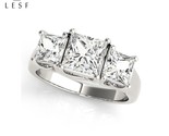 Lesf luxury pure solid 925 silver rings jewelry for women 1 25 ct 3 stone princess thumb155 crop