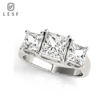 Luxury Pure Solid 925 Silver Rings Jewelry For Women 1.25 ct 3 Stone Princess Sq - £42.72 GBP