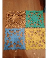 Wooden Square Shaped Wall Art Set of 4pcs Handmade Distressed Carved Tea... - $226.39 CAD