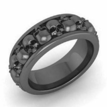 1/2Ct Simulated Black Diamond Men&#39;s Skull Ring 14K Black Gold Plated Silver - £125.94 GBP