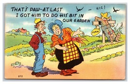 Comic Paw is Finally Helping in the Garden Linen Postcard S1 - $5.62