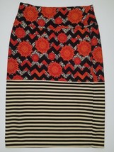 LuLaRoe Cassie Skirt Size Medium Pencil Orange Sun Chevron Black Tan Str... - £15.14 GBP