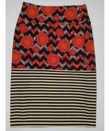 LuLaRoe Cassie Skirt Size Medium Pencil Orange Sun Chevron Black Tan Str... - $19.75