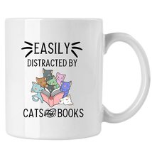 Funny Cat &amp; Book Lover Mug, Gift For Cat &amp; Book Lover Mug, Easily Distracted by  - £13.52 GBP