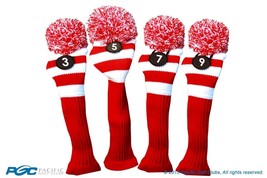 New 3 5 7 9 Red White Knit Vintage Golf Clubs Headcover Head Covers Set Retro - £40.47 GBP