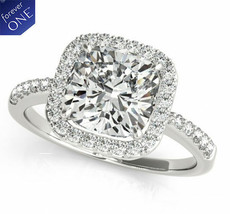 1.55 Ct Forever One Moissanite Cushion Halo Micro Pave Engagement Solitaire Ring - £1,405.11 GBP
