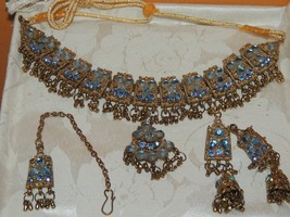 Ethnic Jewelry Set Necklace Earrings Tikka Indian Pakistani Bollywood rh... - $470.24 MXN