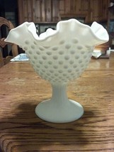 Vintage Fenton Hobnail White Milk Glass RUFFLED Top Candy Dish Pedestal Compote - £15.80 GBP