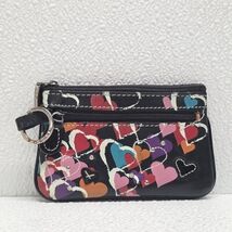Fossil ID Case Zip Card Wallet Leather Black Multicolor Hearts - $27.74 CAD