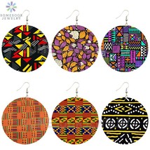 SOMESOOR Orange Leaf African Fabric Print Wooden Drop Earrings Afro Ethnic Headw - £19.64 GBP