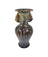 Bombay Brown Mint Green Drip Glazed Ceramic vase Double Wing Handles 12&quot;... - $93.48