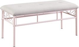 Pink And Gray Benjara Metal Bench With Padded Seat And Scrolled Accents. - £180.29 GBP