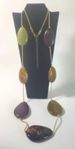 Large Assorted Gem Bead Necklace Long Natural-looking Boho - £12.75 GBP