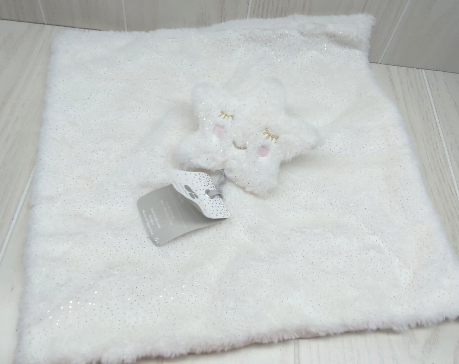 Just Born white sleeping star gold sparkles Security Blanket baby lovey - $51.97