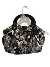 RELIC Black White Floral Fabric Clutch Purse Wooden Handles Snap Close - $14.39