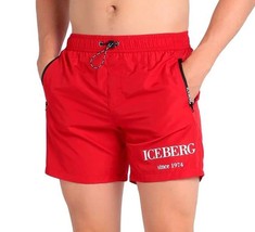 Iceberg  Red White Logo Trim Men&#39;s Swim Shorts Beach Athletic Size 3XL Slim - $93.21