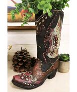 Rustic Western Faux Leather Patriotic Tribal Eagle Cowboy Boot Vase Figu... - €28,12 EUR