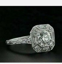 2CT Moissanite Round Diamond Halo Women Engagement Ring 14K White Gold Plated - £85.19 GBP