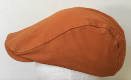 Vtg Style Linen Blend Orange Brimmed Golf Hat Newsy Newsboy Cap Size 59 - £14.94 GBP