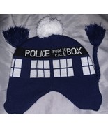 Doctor Who Police Box Public Call Tardis Pompom Hat Winter Beanie Braids - £5.08 GBP