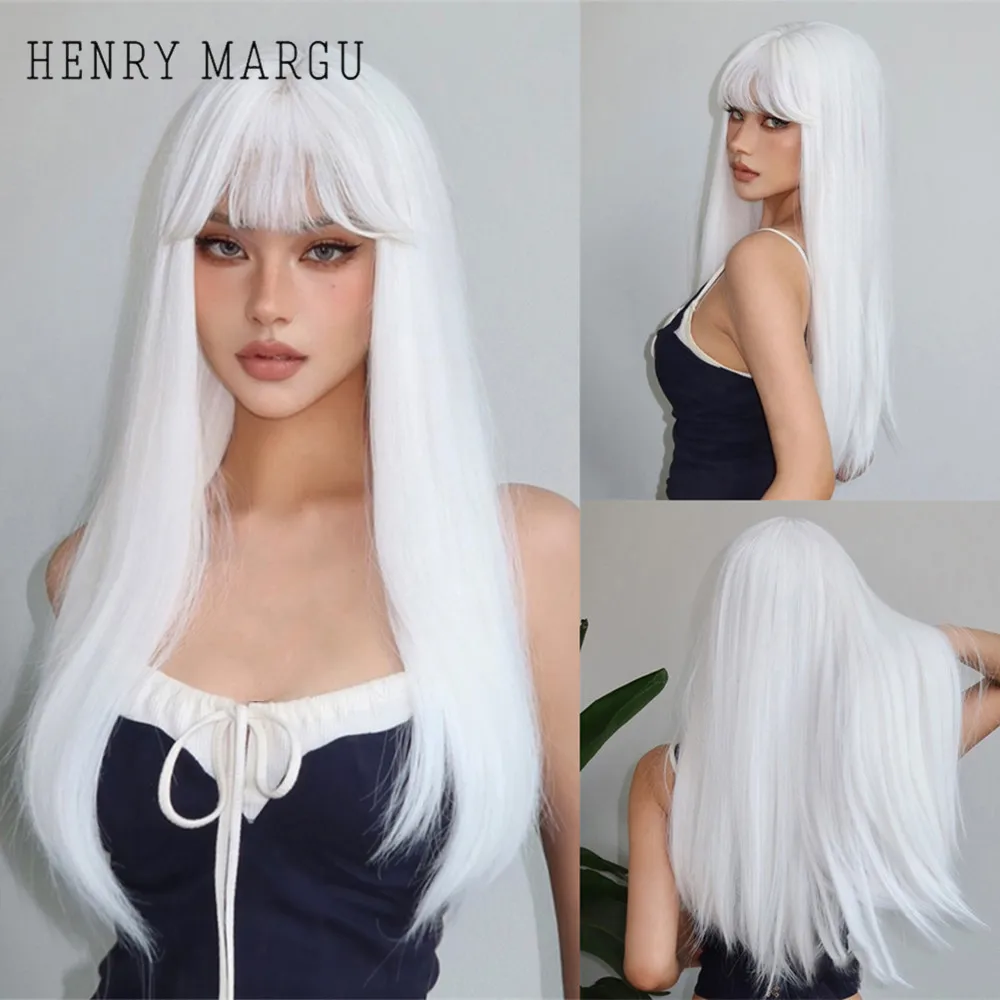 HENRY MARGU White Long Straight Synthetic Wigs for Women Colorful Cosplay Par - £15.89 GBP+