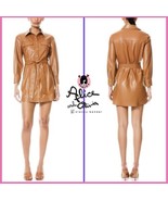 Alice + Olivia Miranda Vegan Leather Tie Waist Brown Mini Dress Size 10 $395 - $311.85