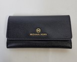 Michael Kors Black Fulton Leather Jet Set Wallet Tri-Fold Gold Hardware - £33.46 GBP