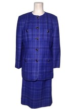 Liz Claiborne Wool Windowpane Plaid Skirt Suit Size 10 Vintage Back Slit Career - $37.95