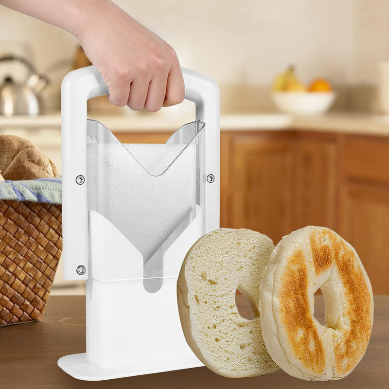 Stainless Steel Bagel Cutter Slicer with Safety Grip, Reusable Bread Slicer, Saf Item image 8