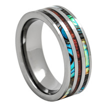 Tungsten Wedding Ring With Hawaiian Koa Wood and Abalone, 8mm Comfort Fit Band - £39.07 GBP