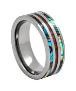 Tungsten Wedding Ring With Hawaiian Koa Wood and Abalone, 8mm Comfort Fi... - £38.44 GBP