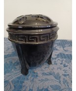Black Amethyst Depression Glass Art Deco Greek Key Vase Flower Frog 2 Pi... - $49.49