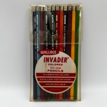 Vintage Wallace Invader 12 Assorted Colors Thin Lead Pencils Water Solub... - $29.02