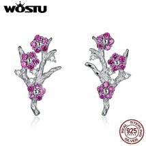 WOSTU Classic 100% 925 Silver Plum Blossom Flower Stud Earrings For Women Weddin - $20.09