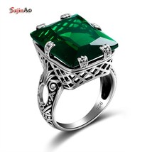 Massive Green Emerald Ring Vintage 925 Sterling Silver With Stone Women Punk Par - £42.74 GBP