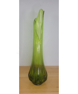 Swung Glass Vase 23.25” Tall LE Smith Green Simplicity Ribbed vintage MCM - £160.84 GBP
