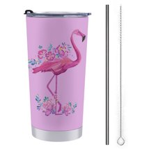 Mondxflaur Pink Flamingos Steel Thermal Mug Thermos with Straw for Coffee - £16.77 GBP