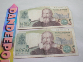 2 Piece 2000 Lire Duemila Galileo Banca D&#39;Italia Italy Paper Money 1973 - $29.69