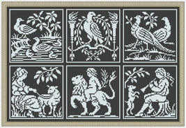 Antique Sampler Small Elements 3 Monochrome Counted Cross Stitch Pattern PDF - $5.50